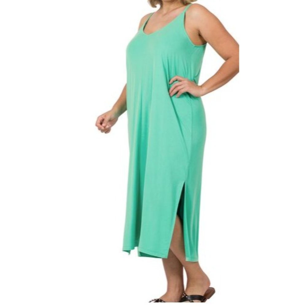 NWOT Zenana Mint Real Modal Vneck Cami Midi Dress Sizes 1X-3X